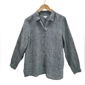 J Jill Love Linen Essential Long Sleeve Button Shirt Relaxed Gray Minimal Med